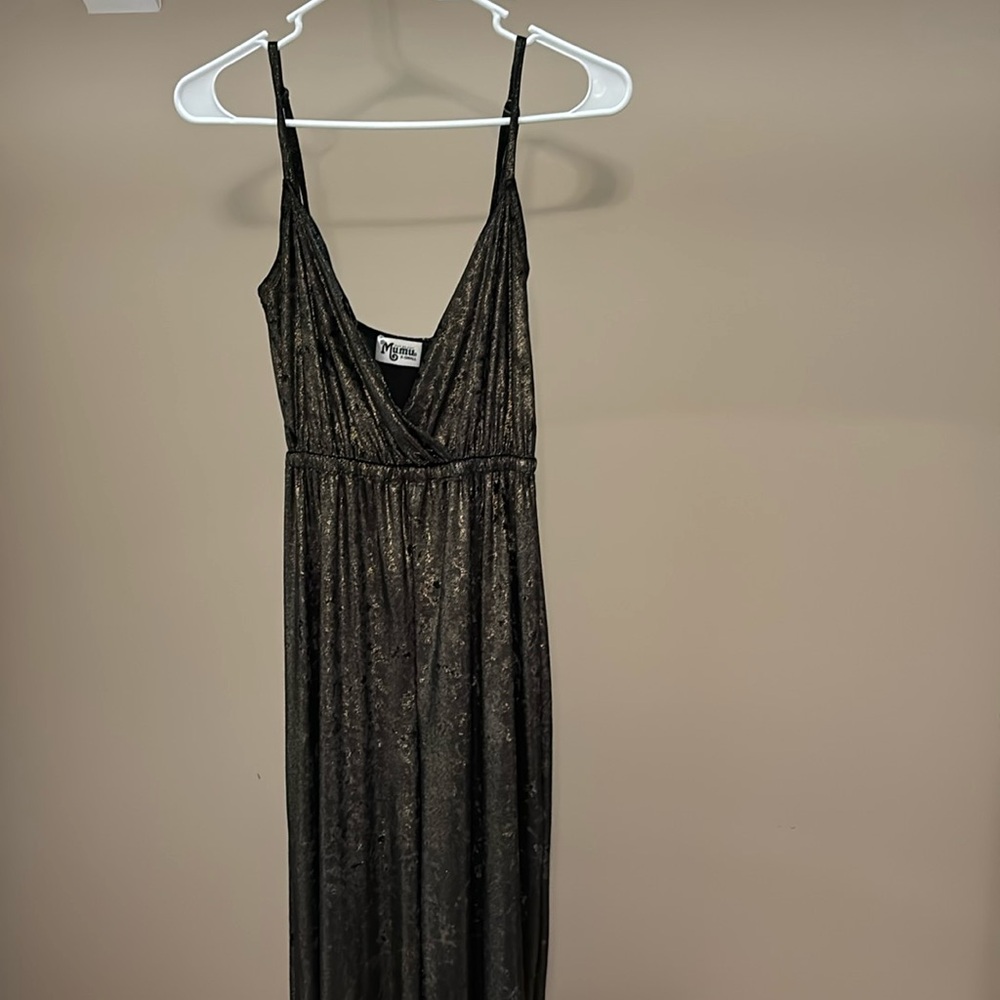 Show Me Your Mumu jumpsuit gold black velvet wide legs